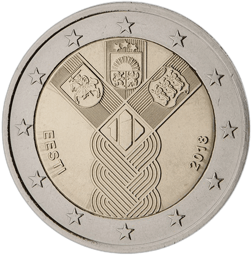 Estonia 2018 Estonia, Latvia and Lithuania jointly issued a commemorative euro coin with a common design in 2018, celebrating the establishment of the States of Estonia and Latvia and the re-establishment of the State of Lithuania.