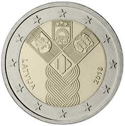 Latvia 2018 Estonia, Latvia and Lithuania jointly issued a commemorative euro coin with a common design in 2018, celebrating the establishment of the States of Estonia and Latvia and the re-establishment of the State of Lithuania
